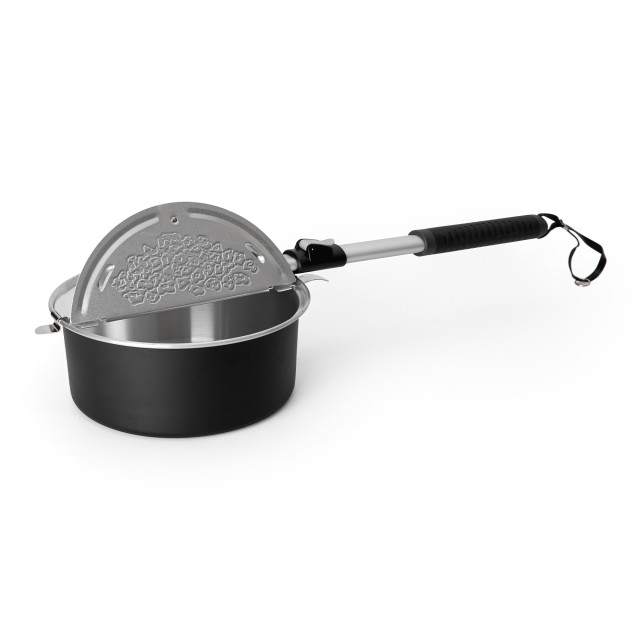 Whirley-Pop Open Fire Popcorn Popper lid open