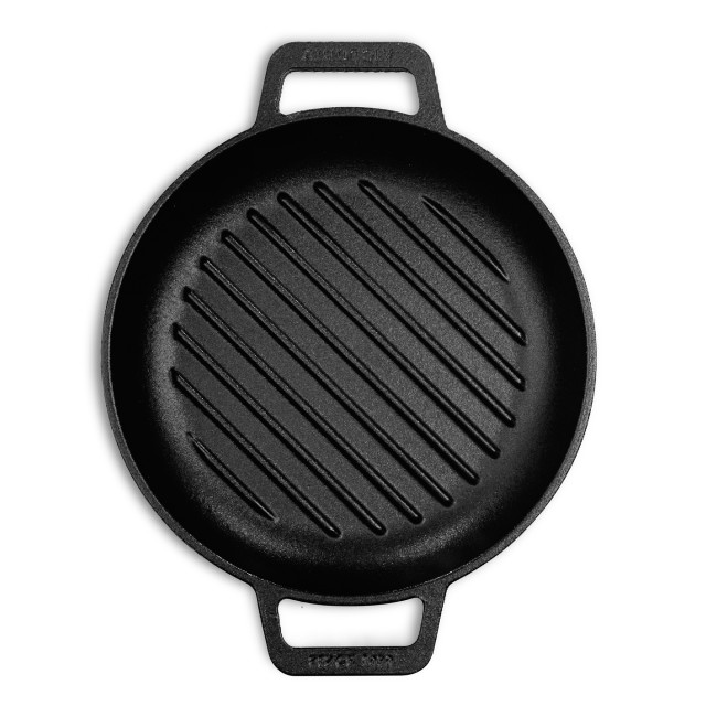 Victoria Seasoned Round Grill Cast Iron Skillet, 26cm angle