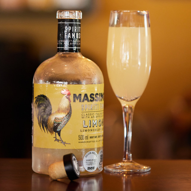 Massimo's Spiriti Famosi Limone Limoncello Liqueur, 500ml on the table 