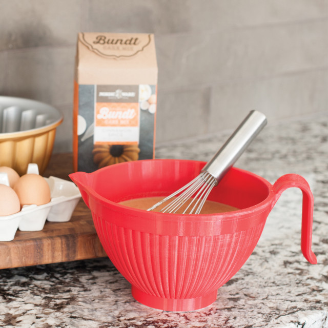 Nordic Ware Better Batter Bowl, 10-Cups on the table with baking ingredients
