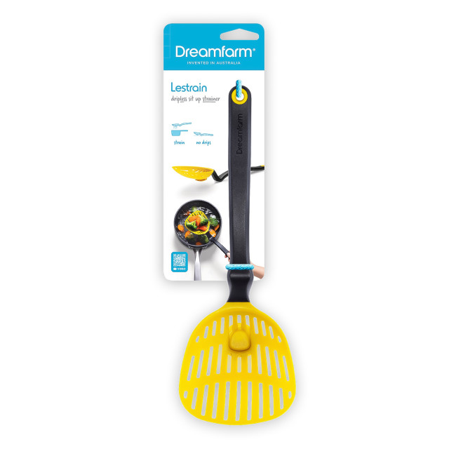 Dreamfarm Lestrain Dripless Sit-Up Scoop Strainer - Yellow packaging