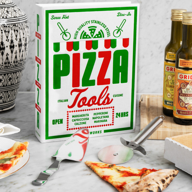 Printworks The Essentials Pizza Tools Set on the table with pizza