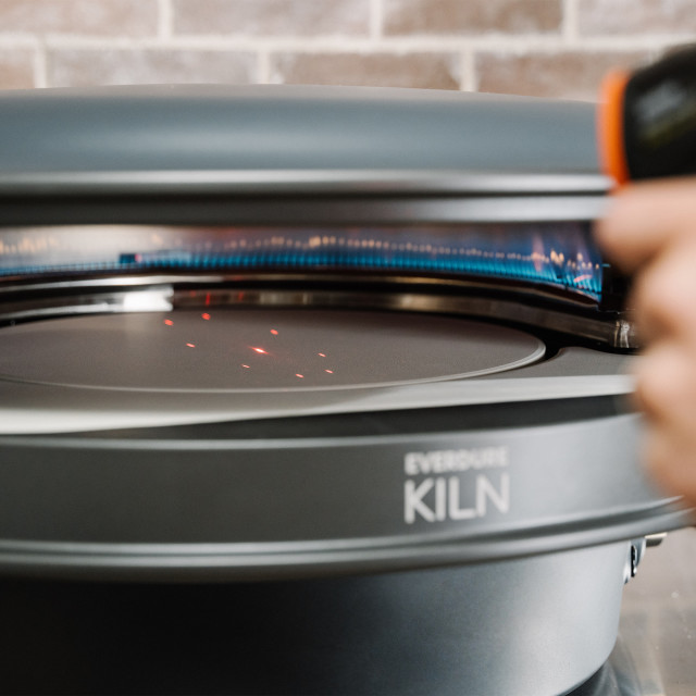 Everdure by Heston Blumenthal Kiln R-Series 2 Burner Pizza Oven - Graphite with a thermometer
