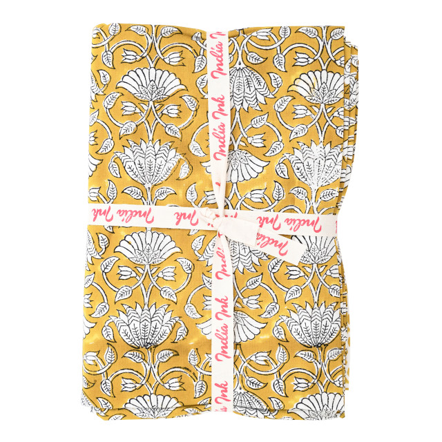 India Ink Mustard Floral Lotus Tablecloth - 10-Seater