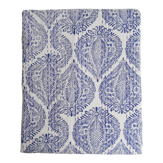 India Ink Blue Jaipur Spade Kantha Stitched Throw - Single