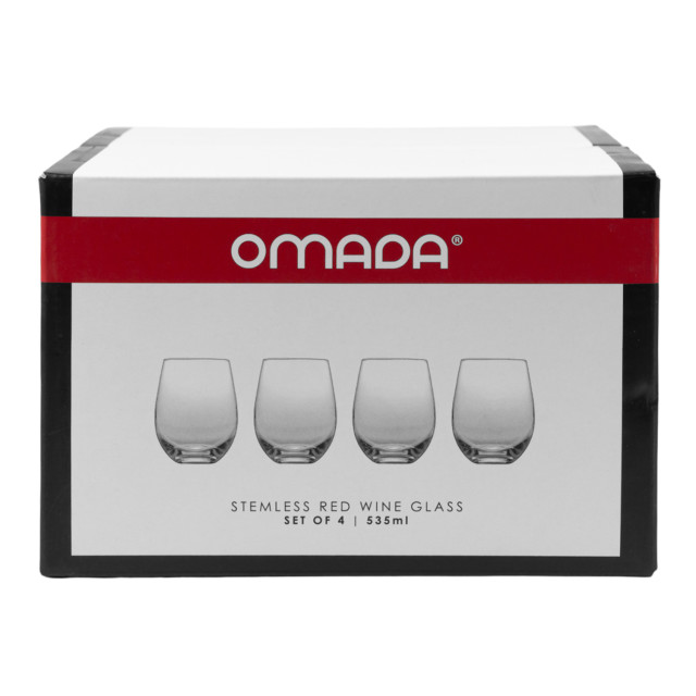 Omada Stemless Red Wine Glasses, Set of 4 packaging