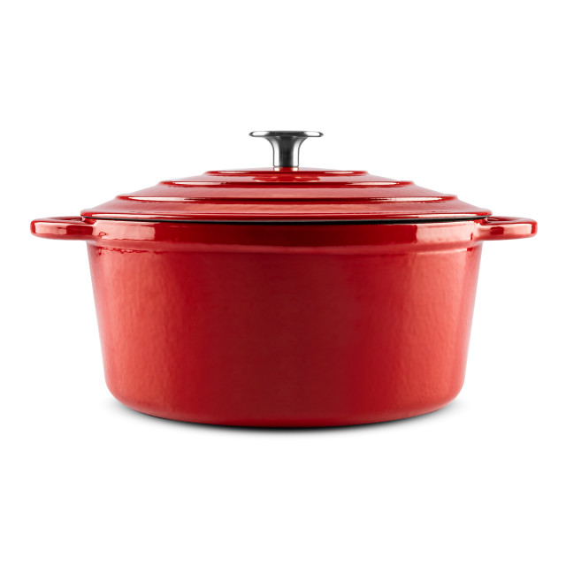 Sagenwolf Enamelled Cast Iron Casserole Pot, 28cm - Gloss Red angle