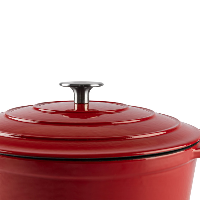 Sagenwolf Enamelled Cast Iron Casserole Pot, 26cm - Gloss Red detail