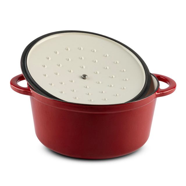 Sagenwolf Enamelled Cast Iron Casserole Pot, 26cm - Gloss Red angle