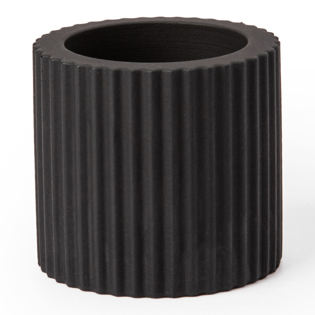 Alkaline Small Ribbed Candle Holder - Black