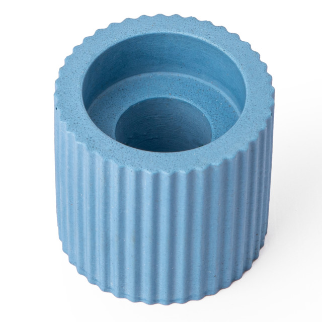 Alkaline Small Ribbed Candle Holder - Perinial Blue top view