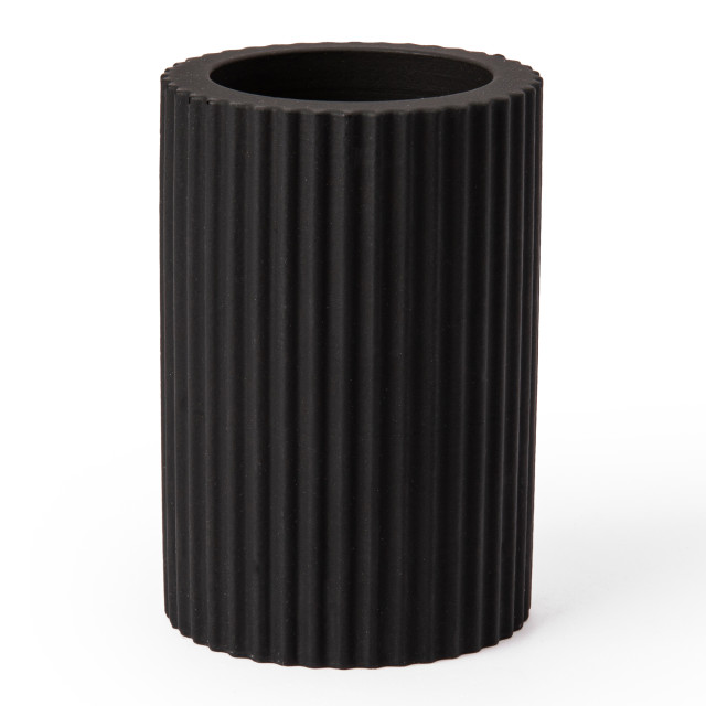 Alkaline Medium Ribbed Candle Holder - Black