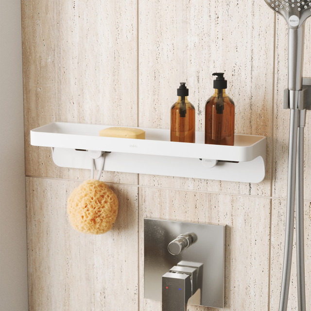 Umbra Flex Adhesive Bathroom Shelf in use in the shower