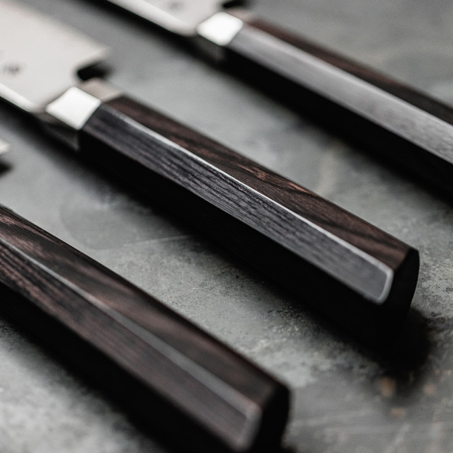 Kai Shun Seki Magoroku Kaname Kiritsuke Knife, 15cm Detail of Knife Blade in a lifestyle
