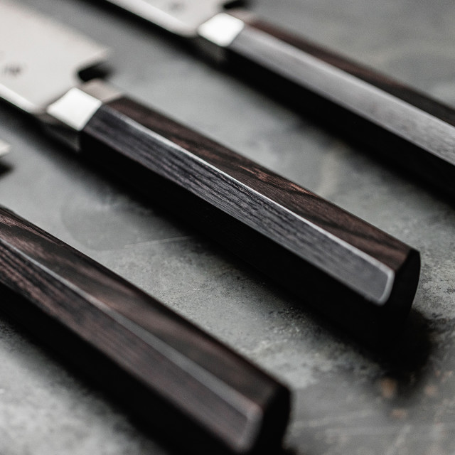 Kai Shun Seki Magoroku Kaname Kiritsuke Knife, 19.5cm - Detail of handle in a lifestyle