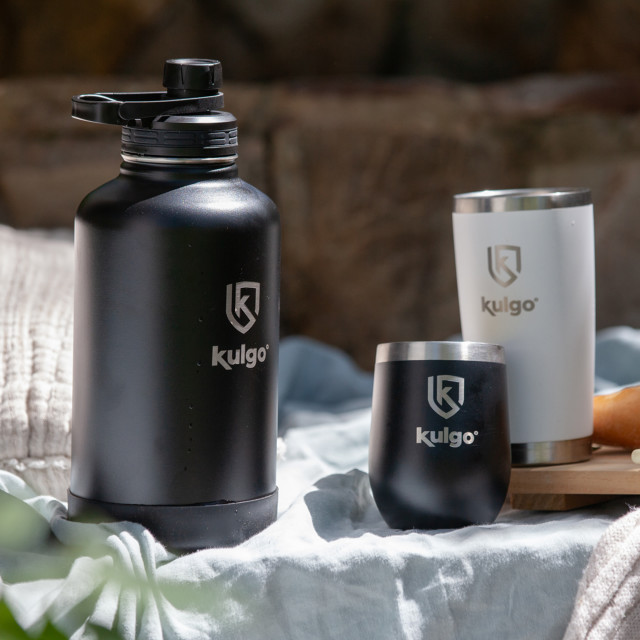 Kulgo Double-Walled Stainless Steel Flask, 1.9L - Black in use on a table setting