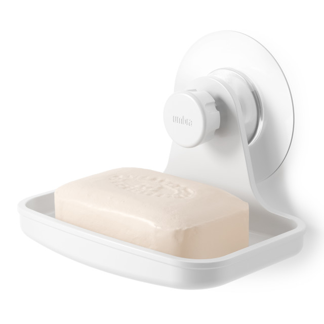 Umbra Flex Adhesive Soap Dish - White with a car of soap
