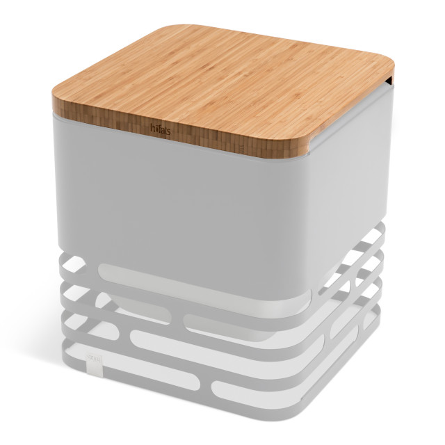 Hoefats Fire Basket with Bamboo Board Combo - Detail Image of Board on Fire Basket