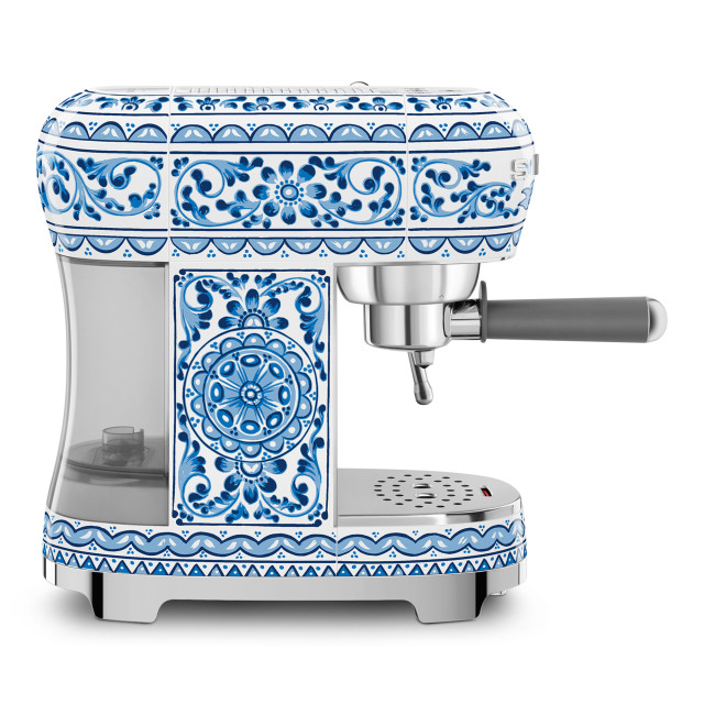 Smeg Blu Mediterraneo Dolce & Gabbana 1350W Manual Espresso Machine side view 