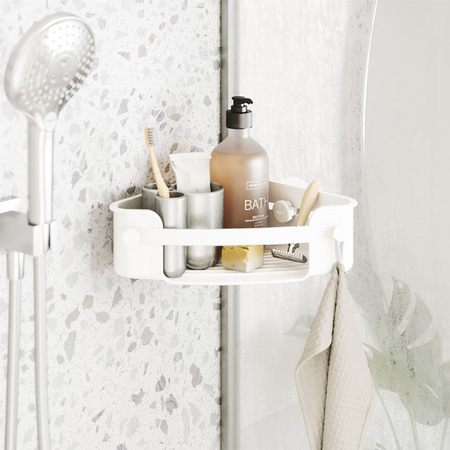 Umbra Flex Adhesive Corner Shower Caddy - White in a shower setting