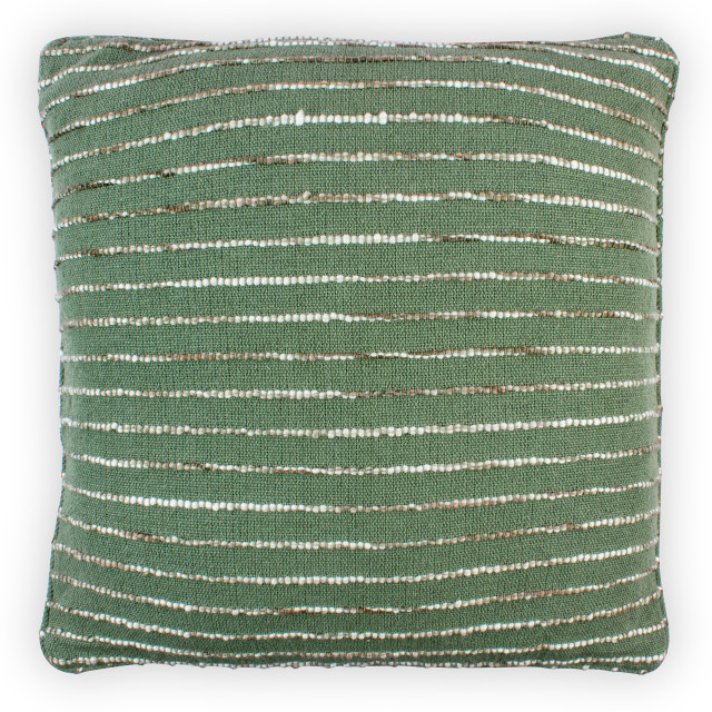 Thread Office Green Space Yarn Striped Woven Scatter Cushion with Feather Blend Inner, 60cm x 60cm
