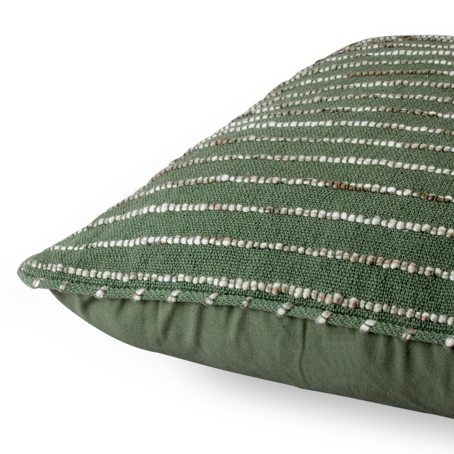 Thread Office Green Space Yarn Striped Woven Scatter Cushion with Feather Blend Inner, 60cm x 60cm close up