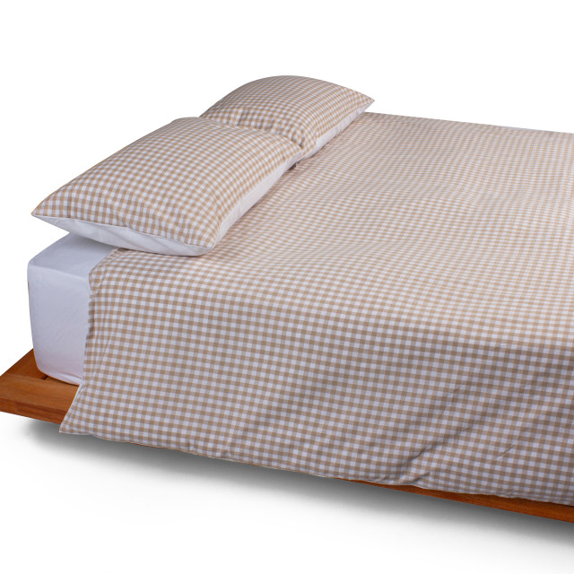 Thread Office Cinnamon Cotton Check Duvet Cover Set - Double