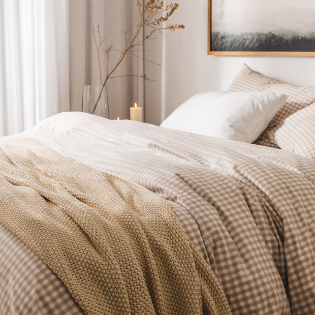 Thread Office Cinnamon Cotton Yarn Dye Check Duvet Cover Set