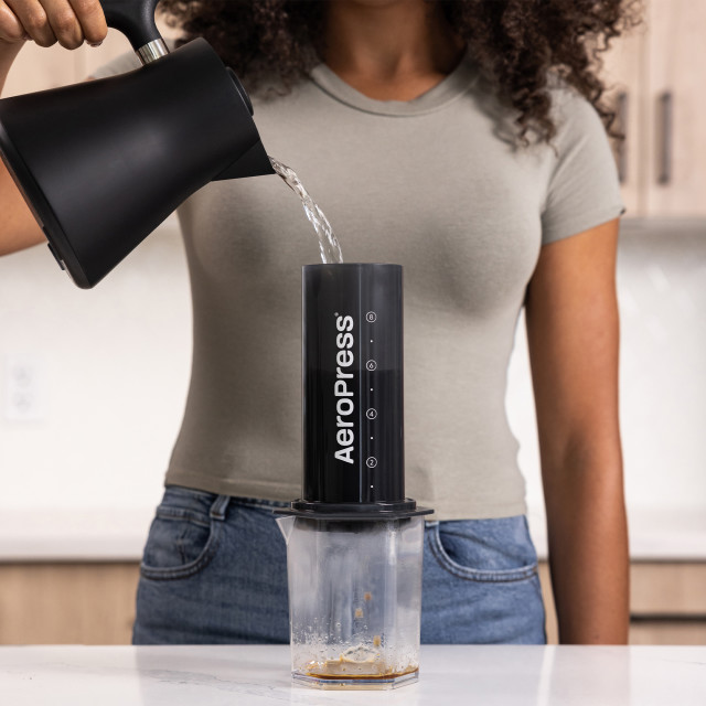 AeroPress XL Coffee Press pouring hot water