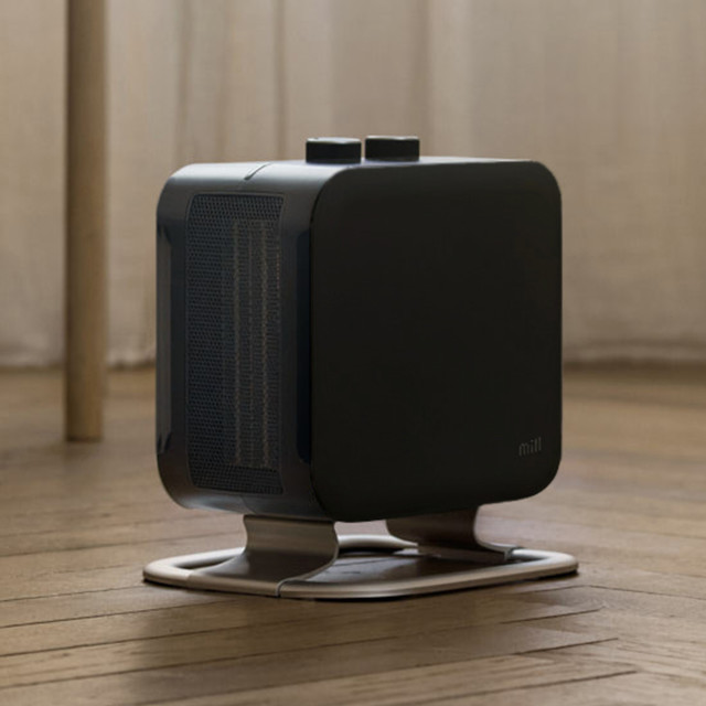 Mill Compact PTC Fan Heater, 1800W - Black on the floor