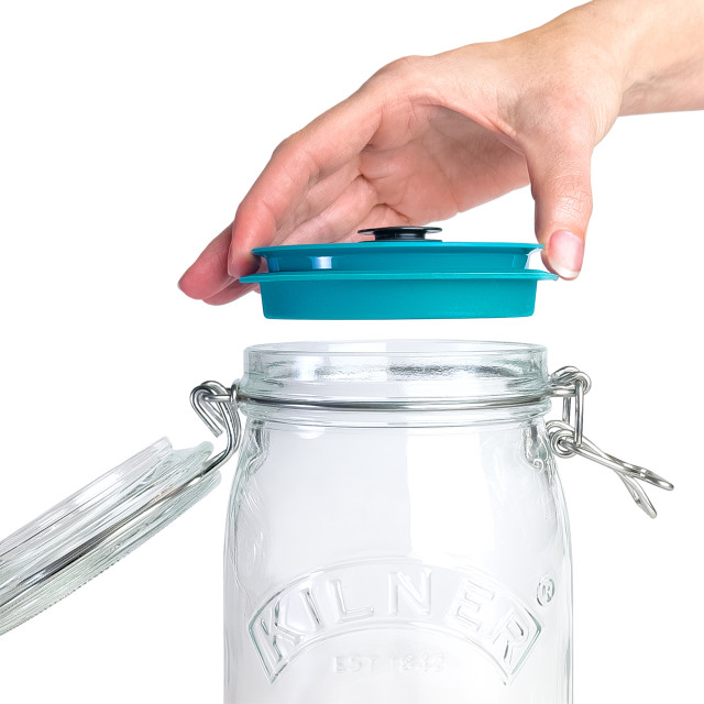 Airtender Vacuum Lid and Pump Set for Clip Top Jar placed on a jar