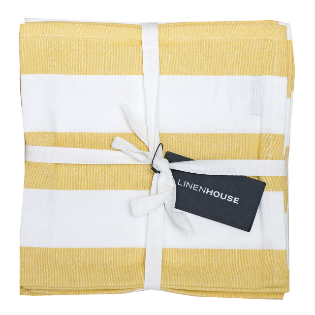 Linen House Revana Stripe Napkins, Set of 4 - Yellow