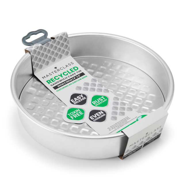 MasterClass Recycled Aluminium Loose Base Sandwich Pan, 20cm Packaging