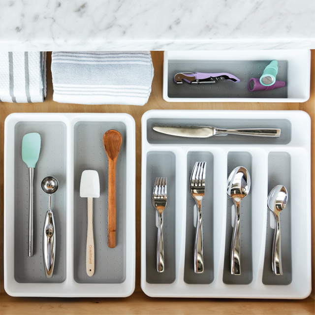 Madesmart Classic Antimicrobial Medium Cutlery Tray - White in a drawer