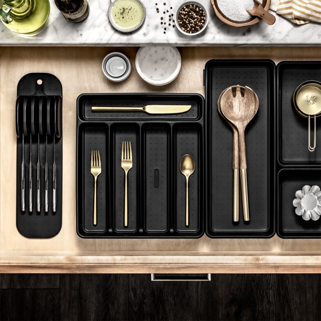 Madesmart Classic Antimicrobial Medium Cutlery Tray - Carbon in a drawer