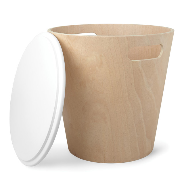 Umbra Woodrow Storage Stool - White & Natural angle