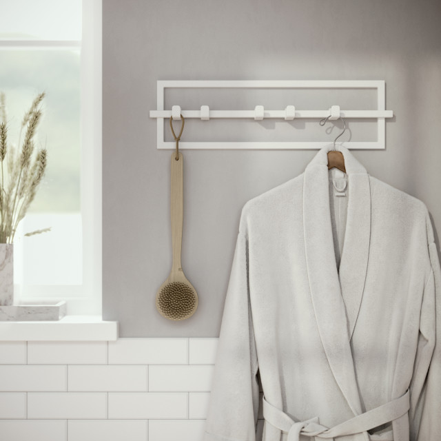 Umbra Cubiko 5 Hook - White In a Bathroom Setting 
