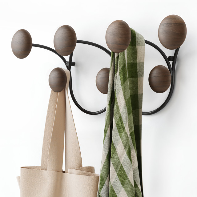 Umbra Dotsy 7 Hook - Black & Walnut In use