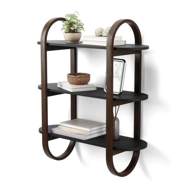 Umbra Bellwood Wall Shelf - Black & Walnut with Products
