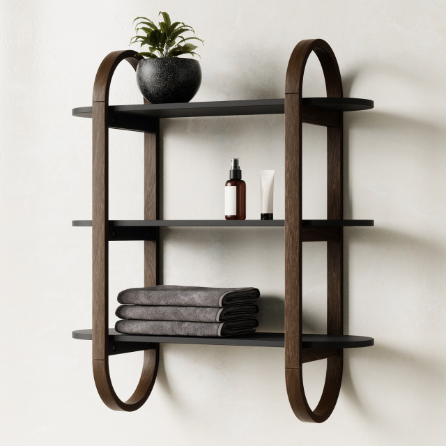 Umbra Bellwood Wall Shelf - Black & Walnut Attached To A Wall