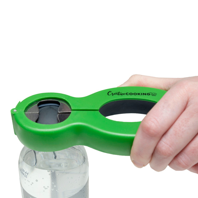 Creative Cooking 6-in-1 Multi Opener opening a bottle