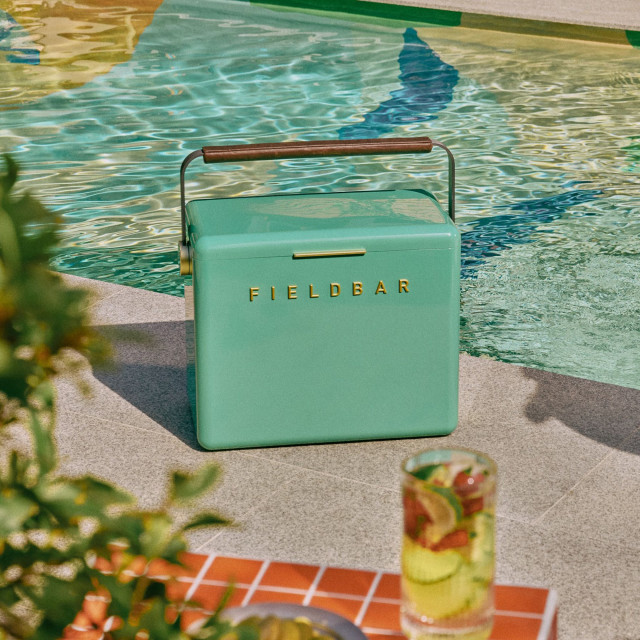Fieldbar Gin Trunk - Parisian Green next to pool
