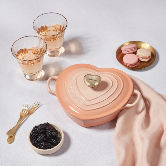 Le Creuset Signature Cast Iron Shallow Heart Casserole, 20cm - Peche with fruits