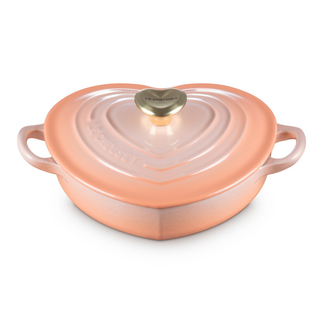 Le Creuset Signature Cast Iron Shallow Heart Casserole, 20cm - Peche
