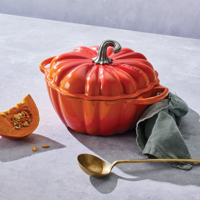 Le Creuset Signature Cast Iron Pumpkin Casserole, 24cm on the table
