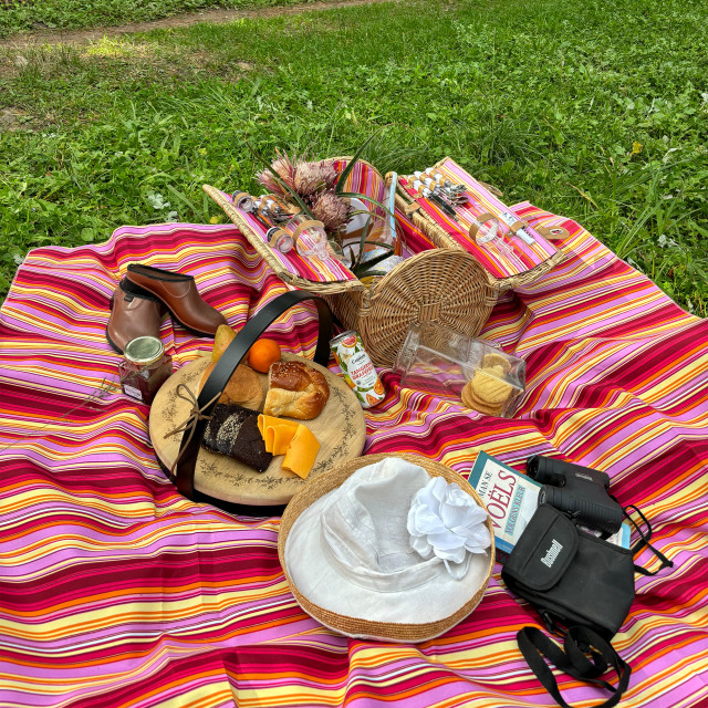 Gift Baskets Fiesta Barrel 5-Person Picnic Basket with food and drinks