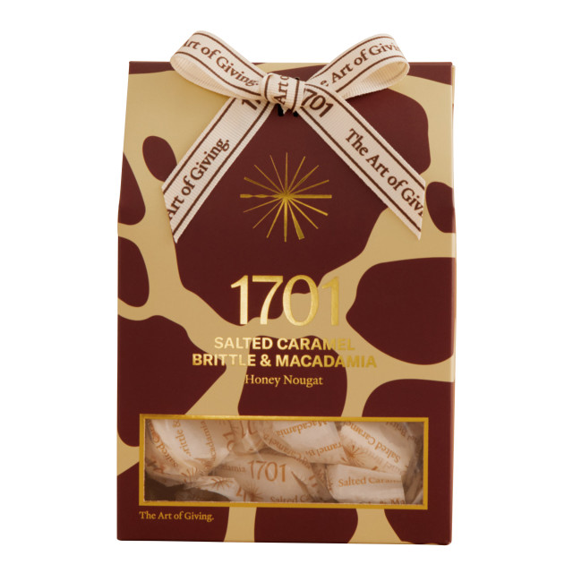 1701 Giraffe Print Salted Caramel Brittle & Macadamia Honey Nougat Box, 160g