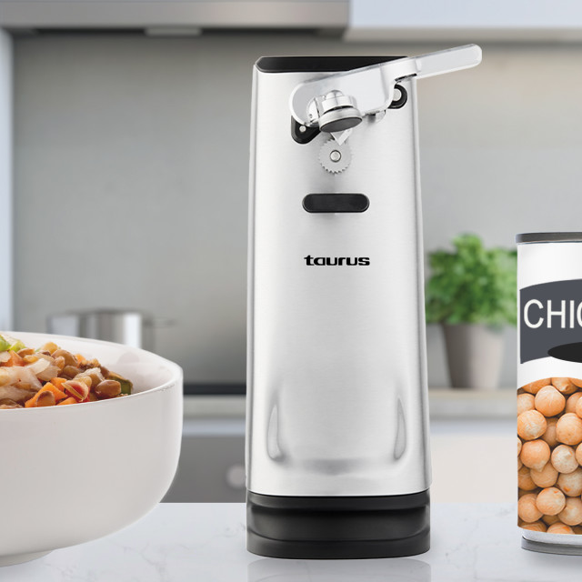 Taurus Multi Pro Stainless Steel Can Opener, 50W on the kitchen counter