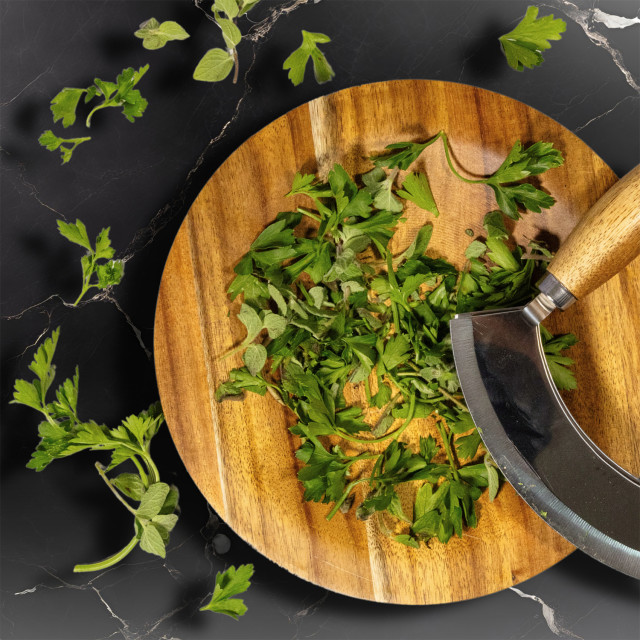 My Butchers Block Mezzaluna Set on the kitchen counter