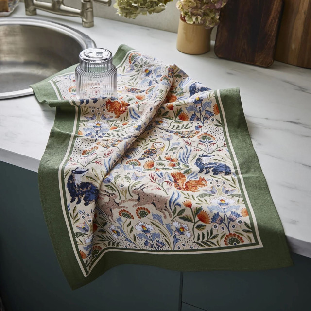 Ulster Weavers Cotton Blackthorn Tea Towel on the kitchen counter